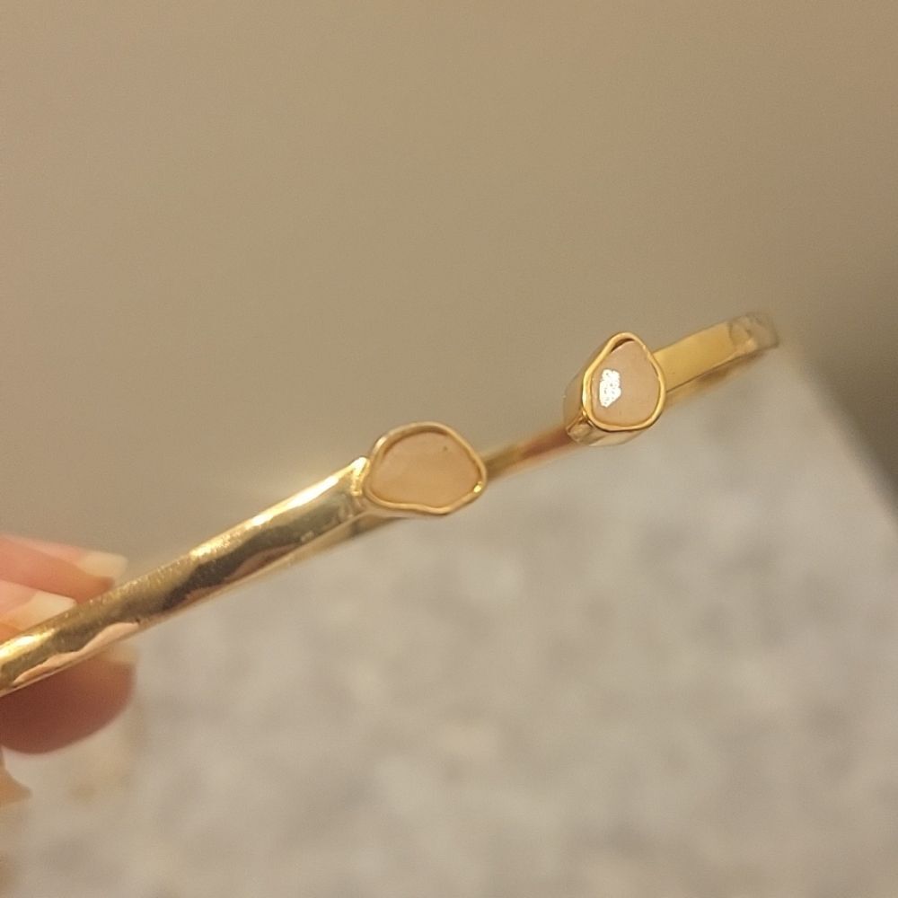 NWT Gorjana Rose Quartz 14Kt Gold Bracelet Bangle Cuff Dainty Ethereal Coquette - Picture 3 of 5